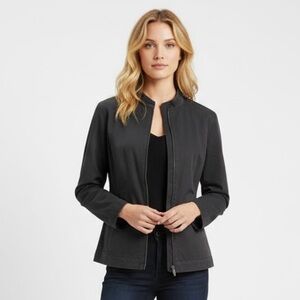 Eileen Fisher Black Zip-Up Lightweight Jacket Front Pockets Cotton Size Medium